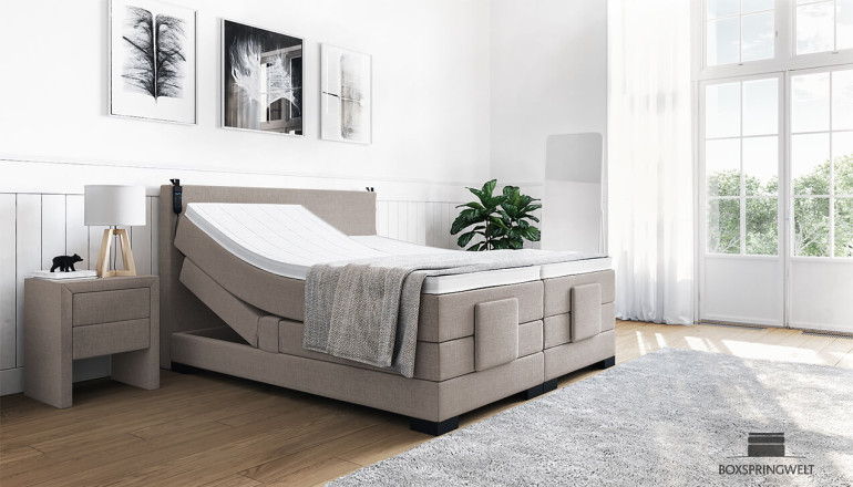 Boxspringbett Konrad 200 x 210 cm mit Motor in Board Beige